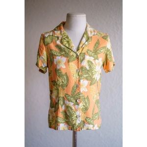 VTG Pineapple Moon Floral Silk Top